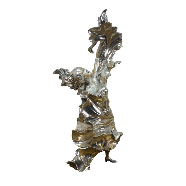 Art Nouveau Mid 20th Century Italian Art Nouveau Sterling Silver 925 Dancing Woman Statue Sculpture 17" For Sale - Image 3 of 15