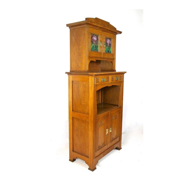 Art Nouveau Buffet in Oak and Tiffany Style Glass, 1910s For Sale - Image 11 of 13