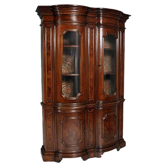 Italian Baroque Renaissance Walnut & Burl Walnut Display Cabinet, 1900s For Sale