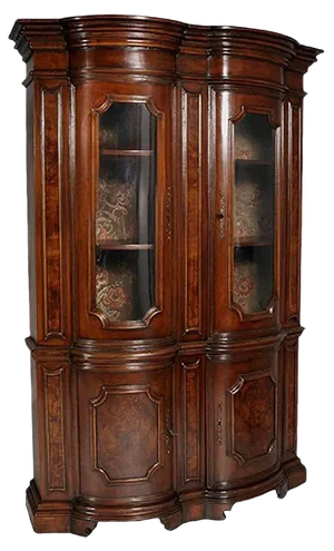 Italian Baroque Renaissance Walnut & Burl Walnut Display Cabinet, 1900s