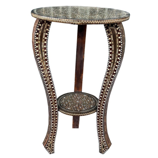 Coffee Vintage Marquetry Wood Inlay Round Side Table, Circa 1940 For Sale - Image 8 of 11