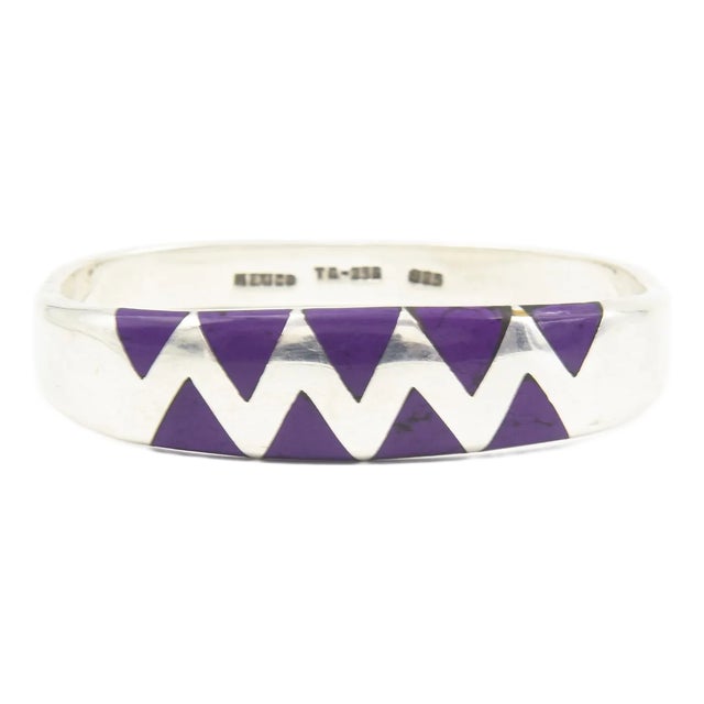Mid 20th Century Modernist Mexican Sterling Silver Sugilite Bangle Bracelet For Sale