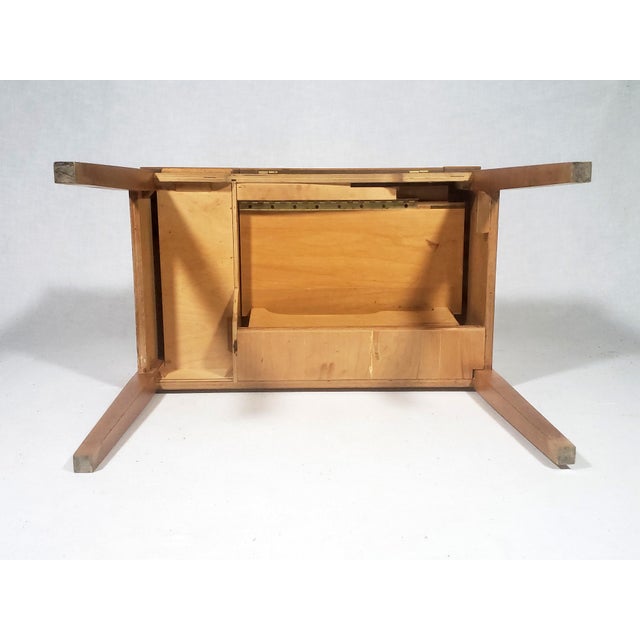 Vintage Original Mid-Century Modern All Wood Maple Finish Sewing Machine Cabinet With Flip-Down Top & Pull Out Drawer For Sale - Image 14 of 14