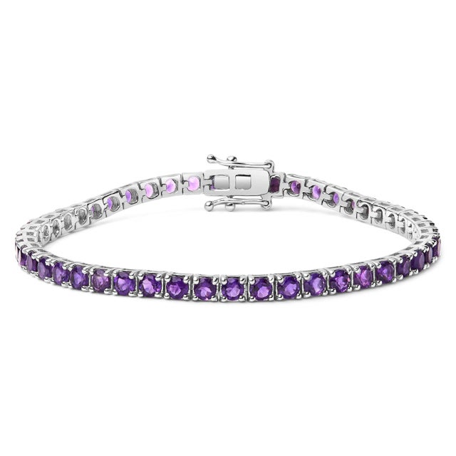 .925 Sterling Silver 7 3/8 Ctw Created Purple Amethyst Tennis Bracelet -7.25" Inches For Sale