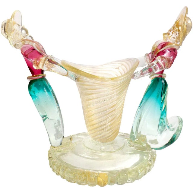 Glass Vintage Murano Sommerso Gold Leaf Italian Art Glass Female Male Figures Mid-Century Centerpiece Vase For Sale - Image 7 of 7