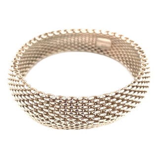 1990s Tiffany & Co Somerset Bangle M 7.5" Sterling Silver For Sale