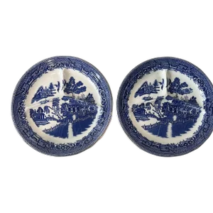 Vintage Willow Vitrified Partitioned Dinner Plates -Set of 2 by Globe Pottery Co.