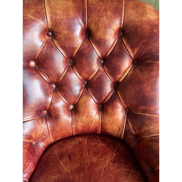 English Vintage George Smith Petite Tufted Leather Chesterfield Chair, Made in England, a Pair For Sale - Image 3 of 12