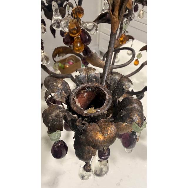 Dark Green Circa 1940s Italian Gilt Tole & Glass Fruit Candelabra — Pair For Sale - Image 8 of 10