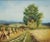 Original European countryside farm scene with haystacks along a road leading to a country home. Signed by artist and...