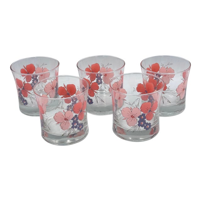Vintage JMP Marketing Galleria Old Fashioned Lowball Tumbler Glasses 5pc Set For Sale