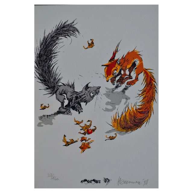 René Hausman, Squirrels, 1998, Screenprint For Sale