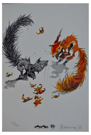 René Hausman, Squirrels, 1998, Screenprint