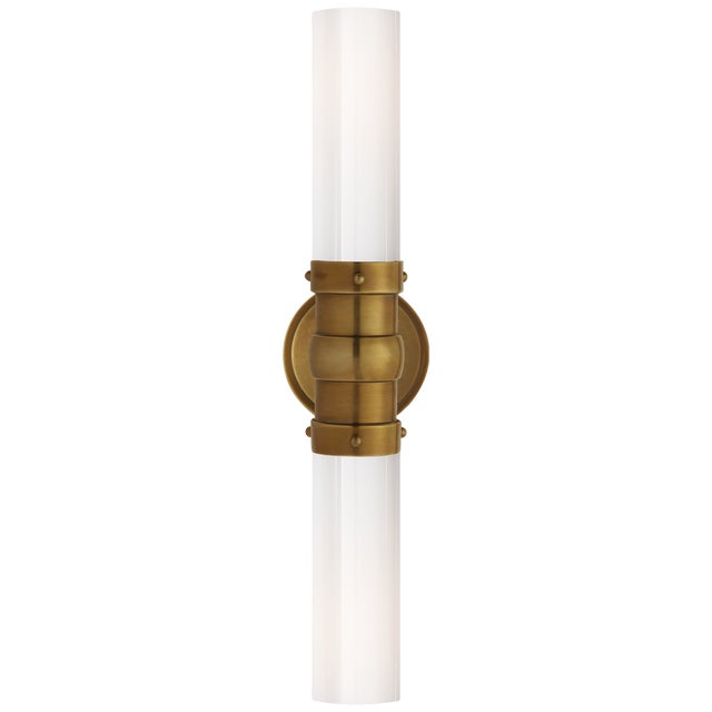 Thomas O'Brien for Visual Comfort Signature Graydon Double Bath Light in Hand-Rubbed Antique Brass with White Glass For Sale
