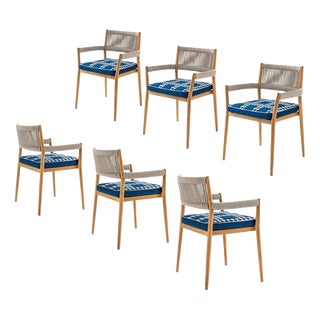 Teak, Rope and Fabric Dine Out Outside Chairs by Rodolfo Dordoni for Cassina, Set of 6 For Sale