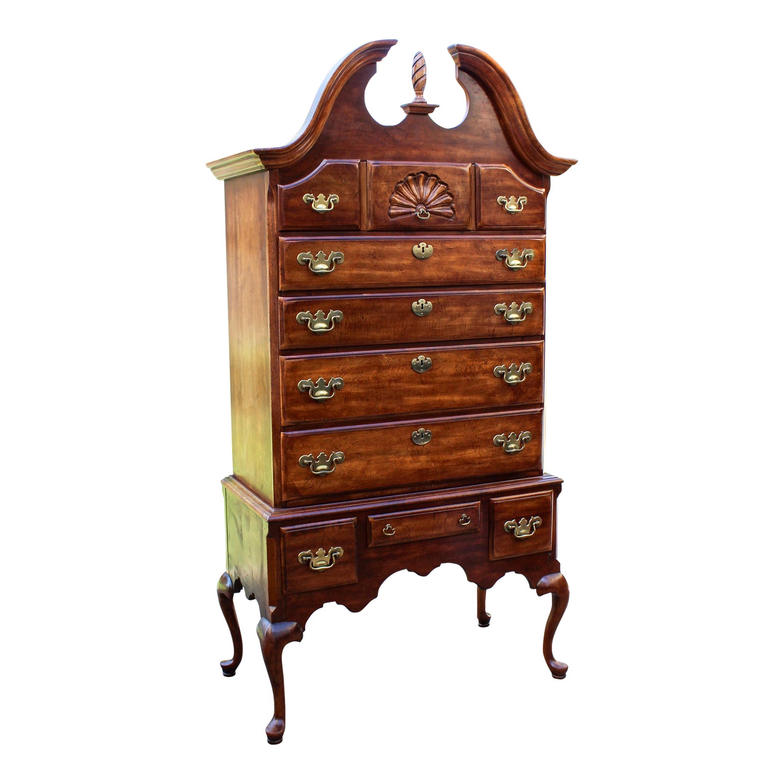 1980s Mahogany Queen Anne Style High Boy Tall Boy Dresser Chest of