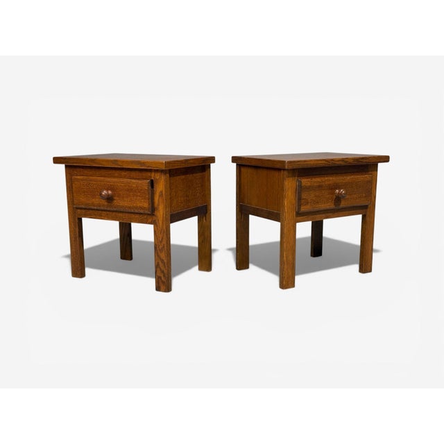 French Modern, Brutalist Nightstands, Oak, France, 1960s For Sale In New York - Image 6 of 10
