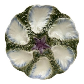 Majolica Oyster Blue Starfish Plate Digoin, Circa 1900 For Sale