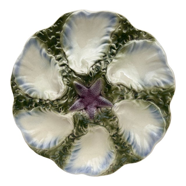 Majolica Oyster Blue Starfish Plate Digoin, Circa 1900 For Sale