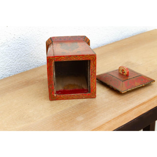 Wood Handpainted Kashmiri Wood Tea Caddy For Sale - Image 7 of 10
