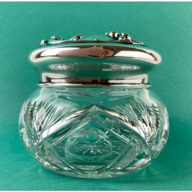 Metal Crystal Dressing Jar With Sterling Repoussé Lid For Sale - Image 7 of 13