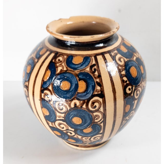 We are selling this pretty French Art Deco Terra Cotta redware vase. This vase has hand painted design similar with...