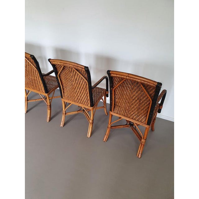 Rattan Bamboo Dining Chairs, Set of 4 For Sale - Image 9 of 12