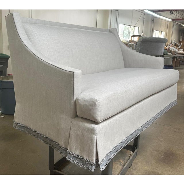 Traditional Stanton Skirted Sofa Upholstered in Elizabeth Eakins Peek-a-Boo Gray Strie Wool From the Madeline Stuart Collection For Sale - Image 3 of 8