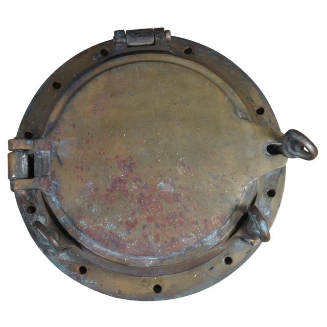 Extremely unique original antique heavy solid brass maritime Ship's Porthole or Hatch. A rare find with storm door, swing...