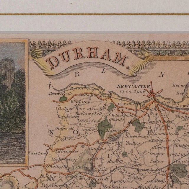 Mid 19th Century 1850's Antique Lithography Map County Durham For Sale - Image 5 of 12