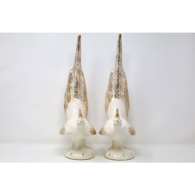1960's White and Gold 15-Inch Ceramic Pheasant Figurines - a Pair For Sale - Image 4 of 8