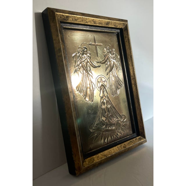 Mid 20th Century Mid 20th Century Art Deco Bronze Madonna and Child With Angels Icon For Sale - Image 5 of 8