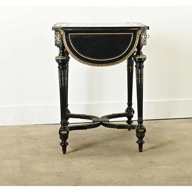 French 19th Century Louis XVI Style Ebonized Drop Leaf Desk For Sale - Image 12 of 12