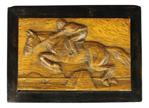 Mid-Century Modern Czechoslovakian Woodwork of Horseracing by K. Zentner, 1944