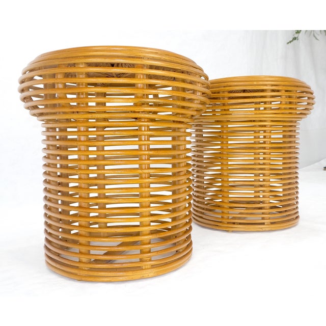 Mid-Century Modern Pair of Mushroom Shape Wicker Side End Tables MINT For Sale - Image 3 of 11