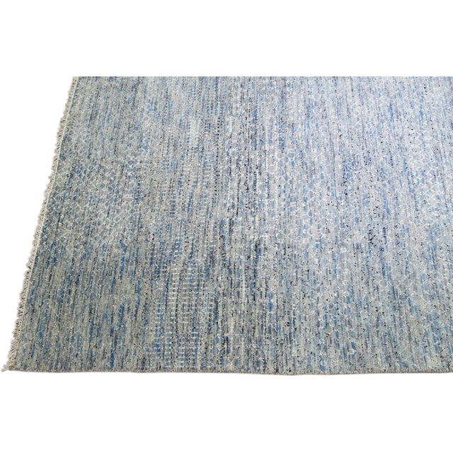 Contemporary Light Blue Modern Savannah Handmade Geometric Oversize Wool Rug For Sale - Image 3 of 11