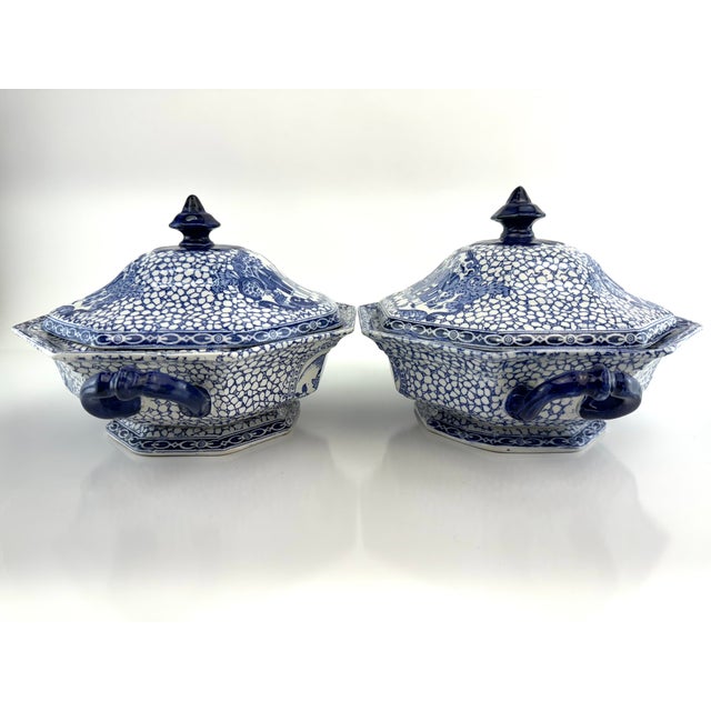 Antique William Adams Blue & White Lidded Tureens, Chinese Pattern Influence, a Pair For Sale - Image 11 of 12