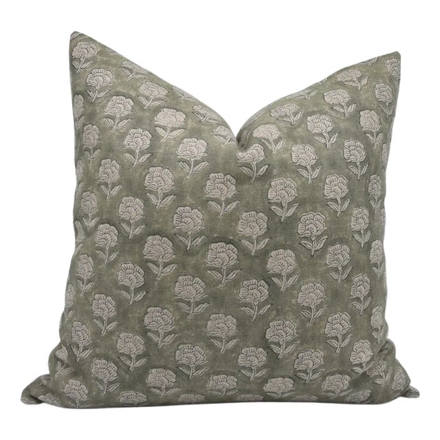 Indoor Pillow Covers Hand Block Printed Thick Linen 18x18 Inch- Rohini For Sale