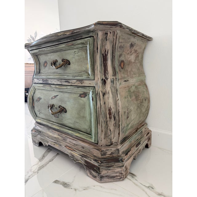 French Provincial Vintage French Provincial Distressed Green Bombe Chest of Drawers With Marble Top For Sale - Image 3 of 8