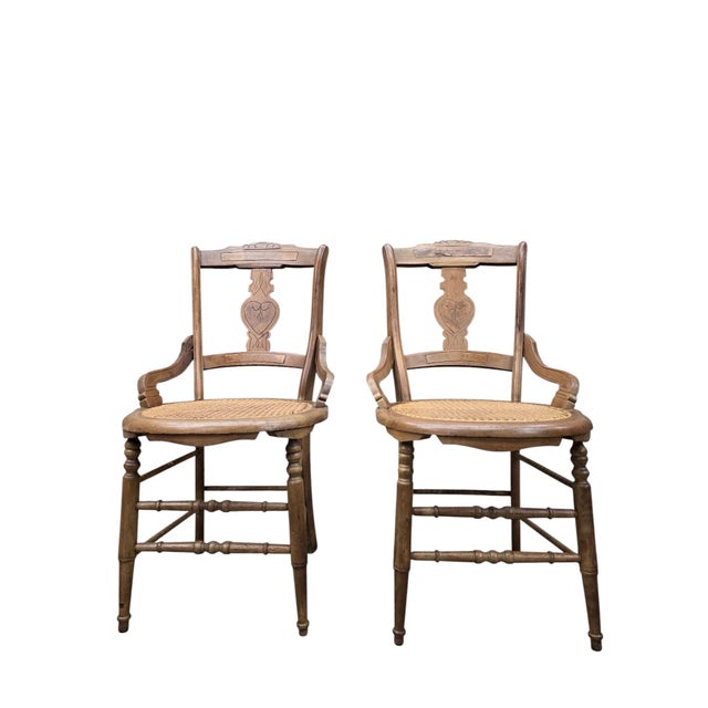Brown Antique French Provincial Oak Dining Armchairs With Cane Seats - Set of 5 For Sale - Image 8 of 11