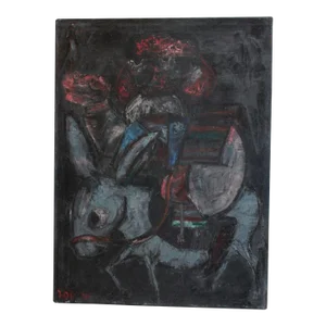 Jovan Obican Naïve-Style "Man on Donkey" Oil on Canvas