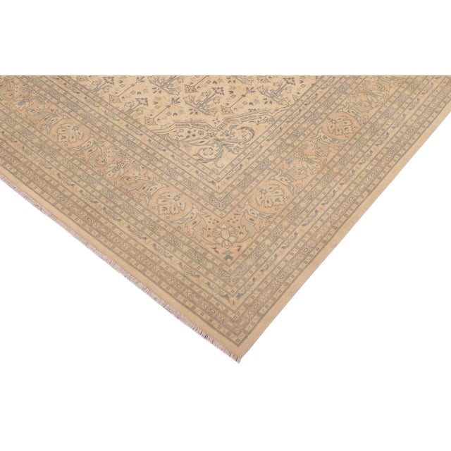Art Nouveau Boho Chic Beige/Blue Wool Rug - 9'3'' X 12'2'' For Sale - Image 3 of 10