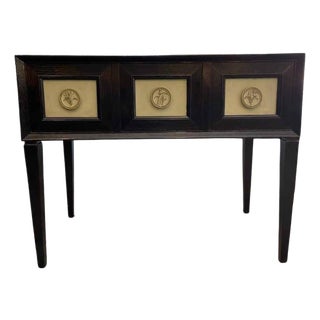 Ebonized Wood Desk with Blue Details, 1950s For Sale