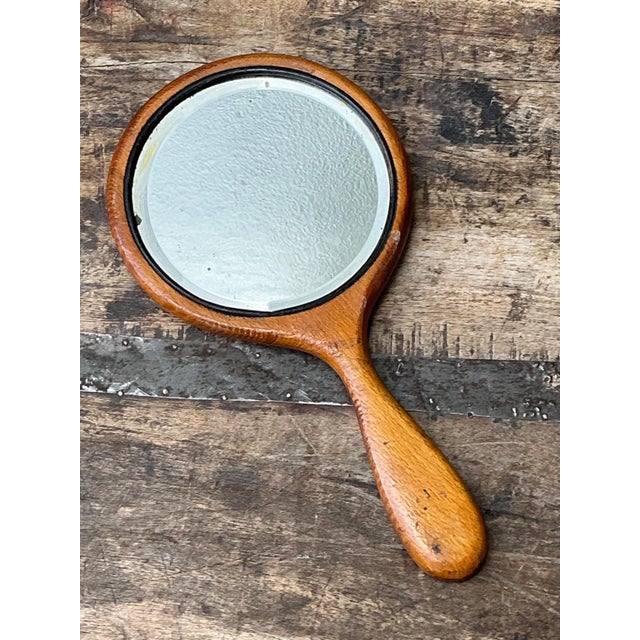 Vintage Art Nouveau Carved Wood Handheld Mirror For Sale - Image 10 of 12