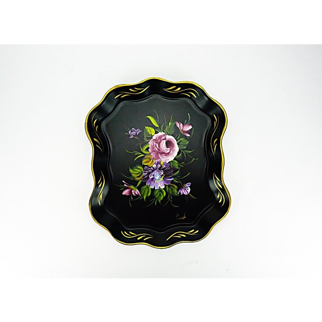 Vintage Hand Painted Floral Tray by Nashco Products | Chairish