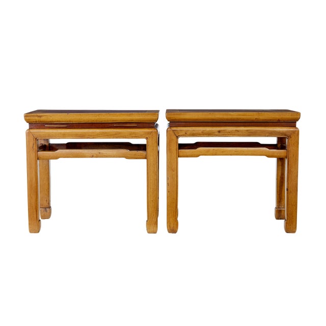 Light Yellow Late 19th Century Chinese Hardwood Occasional Tables, 1890, Set of 2 For Sale - Image 8 of 9