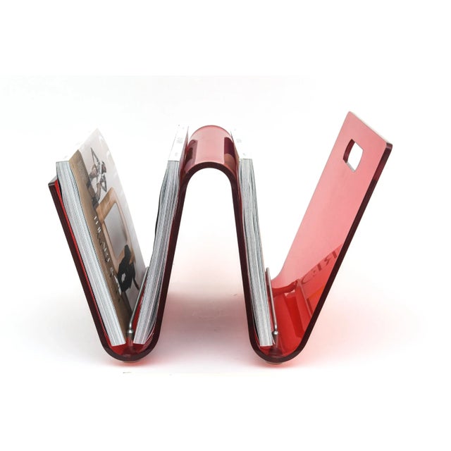 Vintage 1970's Italian Red Lucite and Chrome Two Part Magazine or Book Stand For Sale - Image 9 of 12