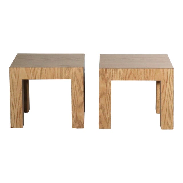1970s Modern Faux Woodgrain Parsons Side Tables - A Pair For Sale
