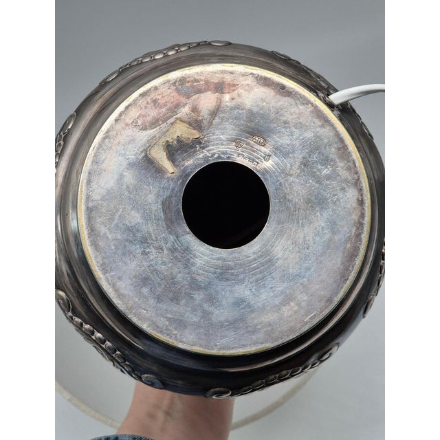 Metal Danish Jugend Silver-Plated Table Lamp with Decor from Atla, 1920s For Sale - Image 7 of 10