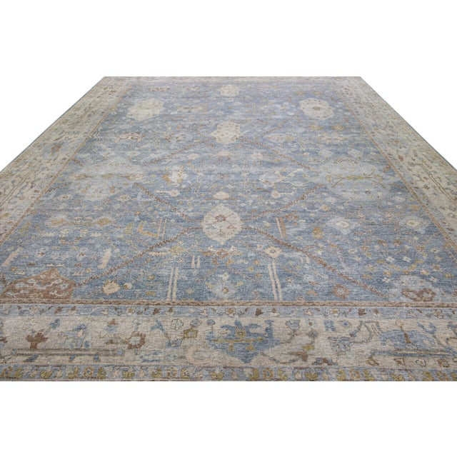 Modern Apadana's Persian Tabriz Style Handmade Floral Blue Wool Rug For Sale - Image 3 of 7